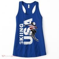 Skiing Usa Support The Team Cool Gift Usa Flag Ski Funny Gift Women's Tank Top thumb 0