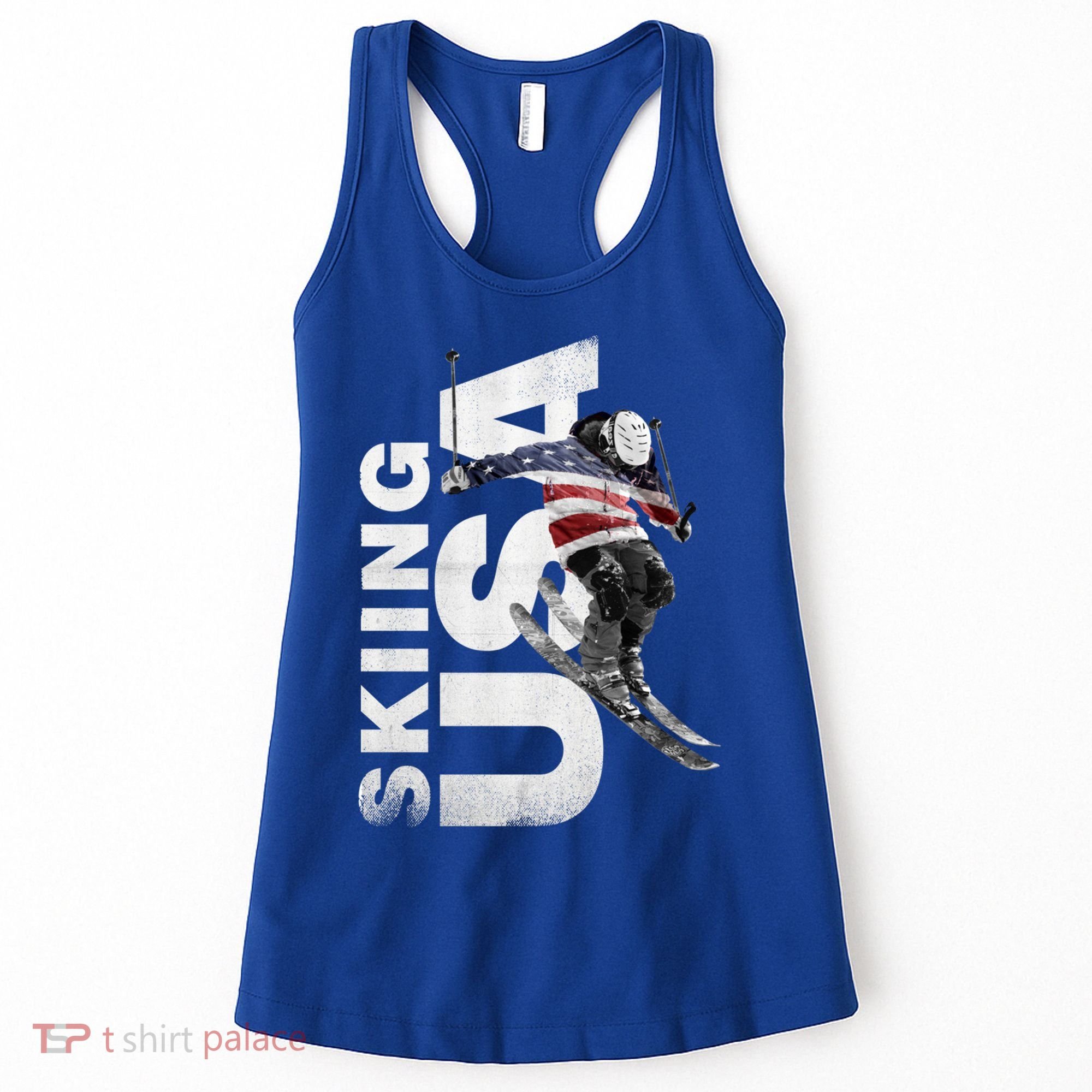Skiing Usa Support The Team Cool Gift Usa Flag Ski Funny Gift Women's Tank Top