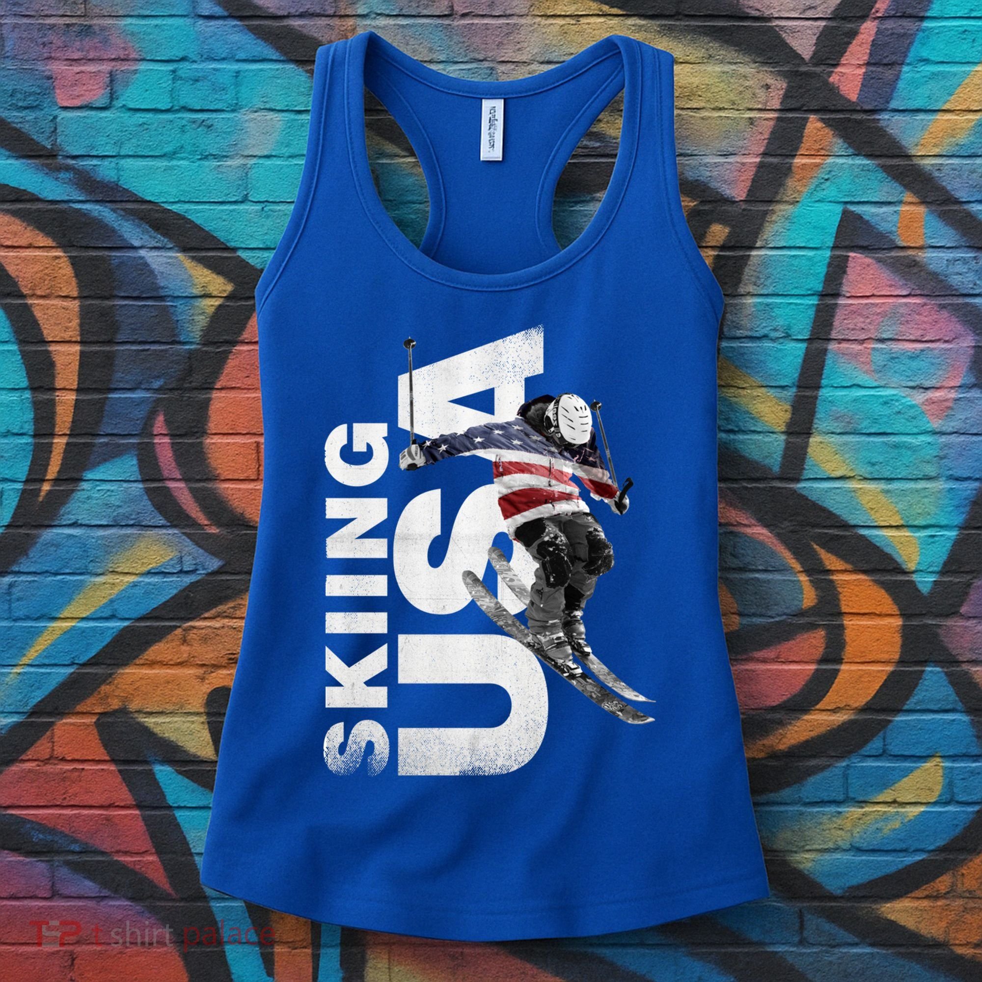 Skiing Usa Support The Team Cool Gift Usa Flag Ski Funny Gift Women's Tank Top
