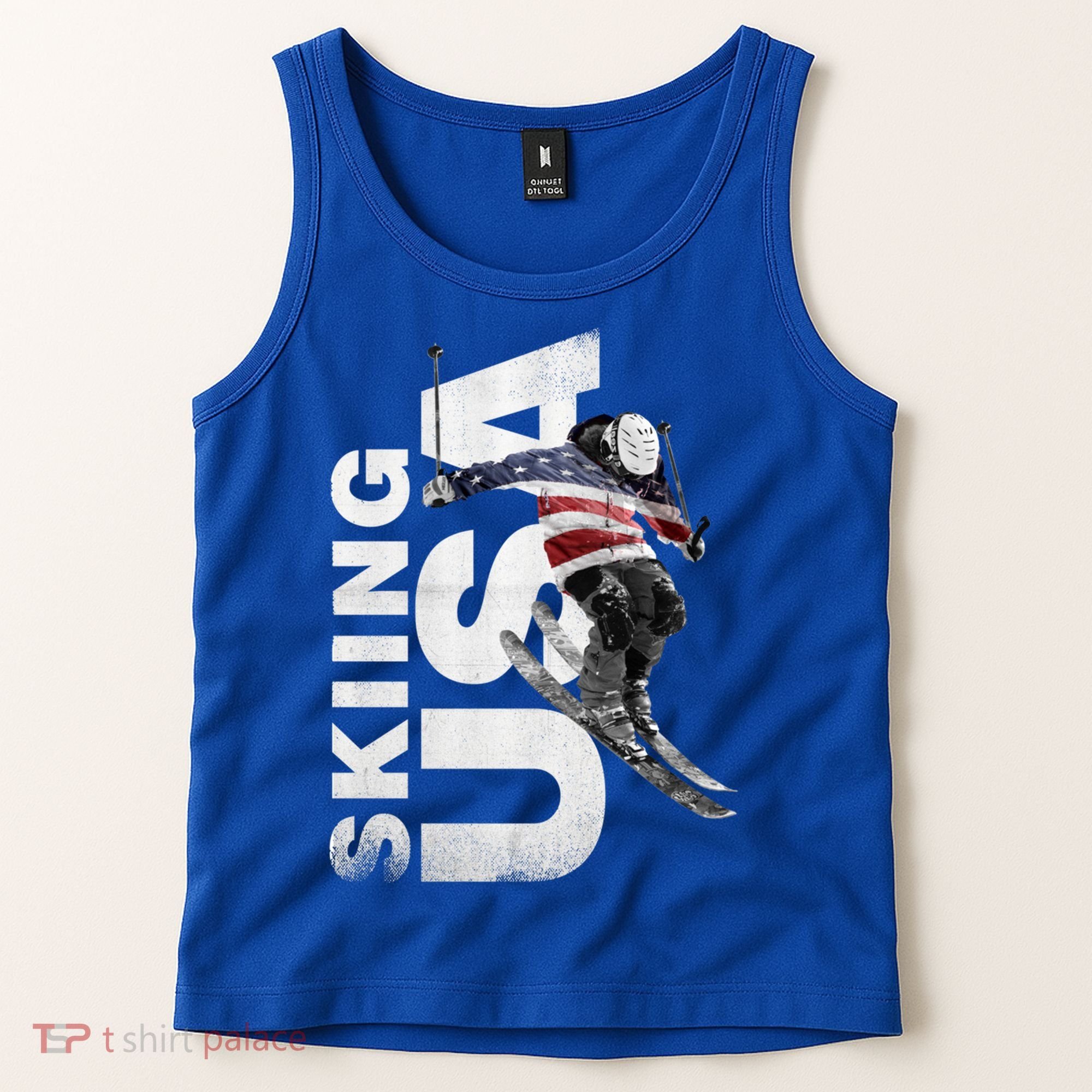 Skiing Usa Support The Team Cool Gift Usa Flag Ski Funny Gift Tank Top