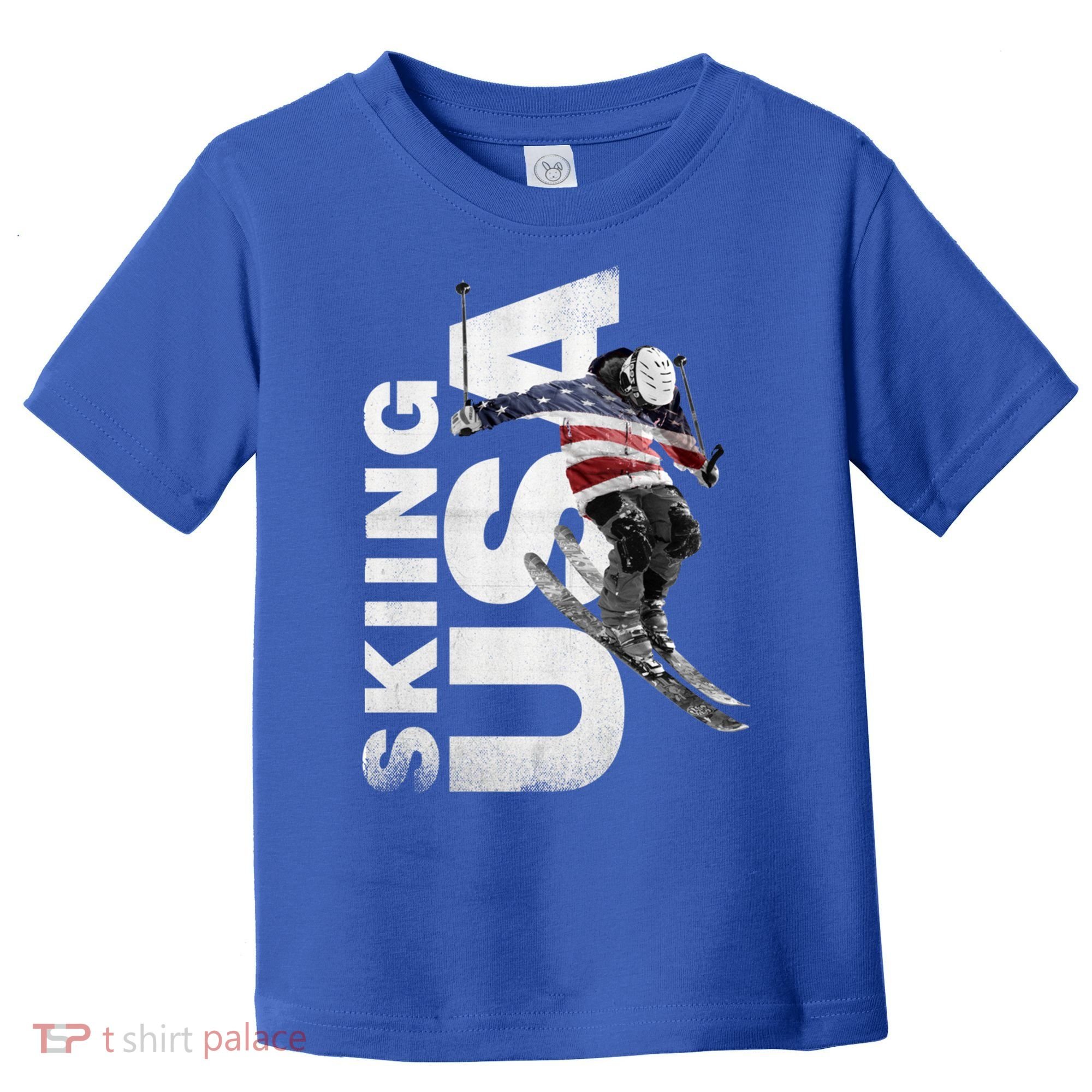 Skiing Usa Support The Team Cool Gift Usa Flag Ski Funny Gift Toddler T-Shirt