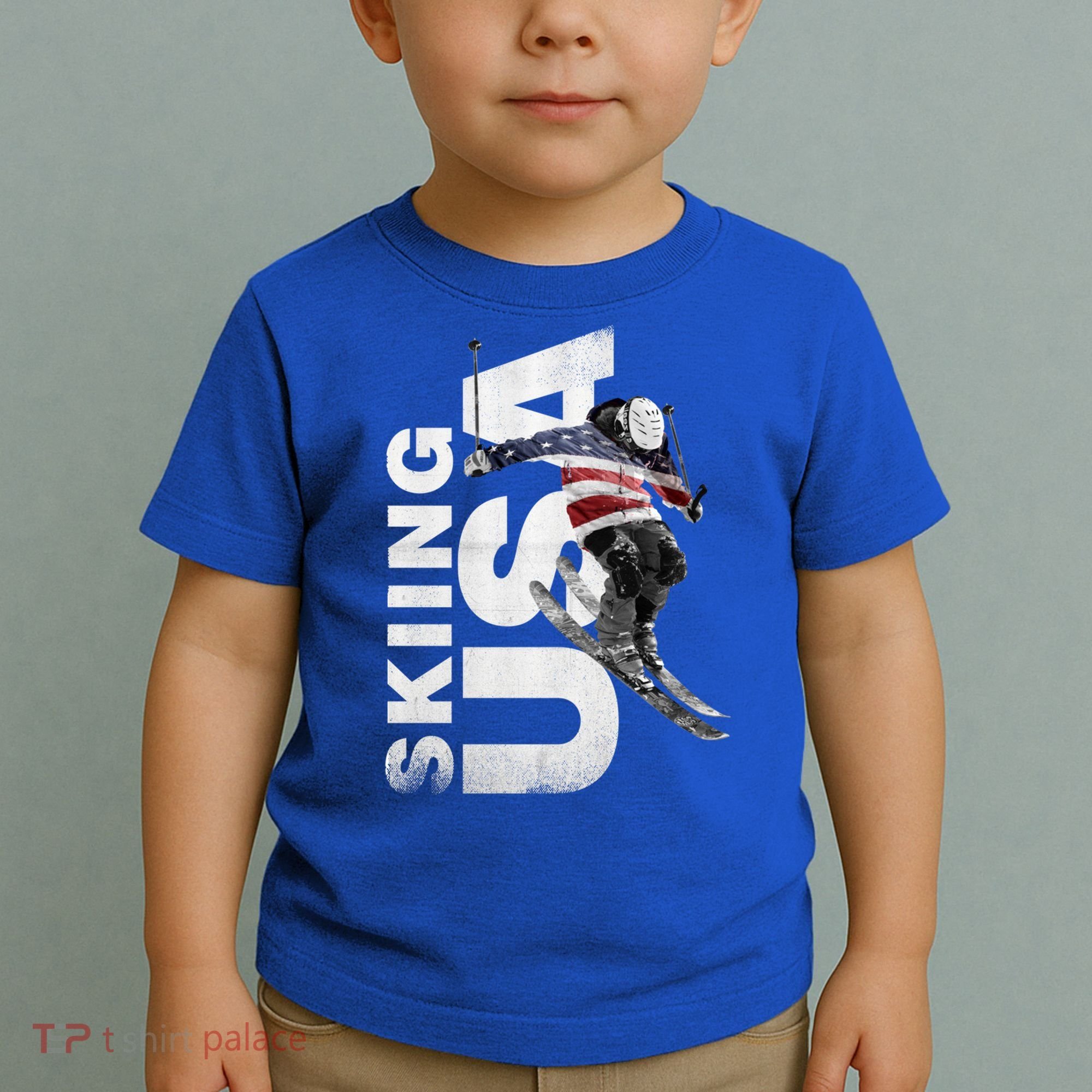 Skiing Usa Support The Team Cool Gift Usa Flag Ski Funny Gift Toddler T-Shirt