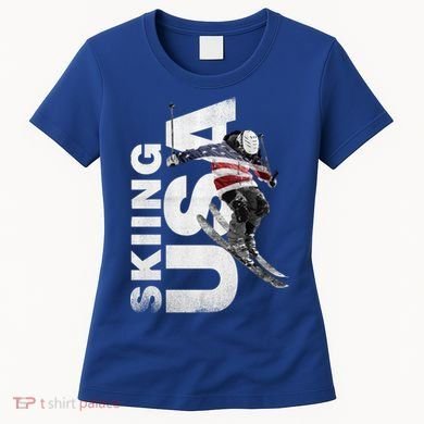 Skiing Usa Support The Team Cool Gift Usa Flag Ski Funny Gift Women's T-Shirt