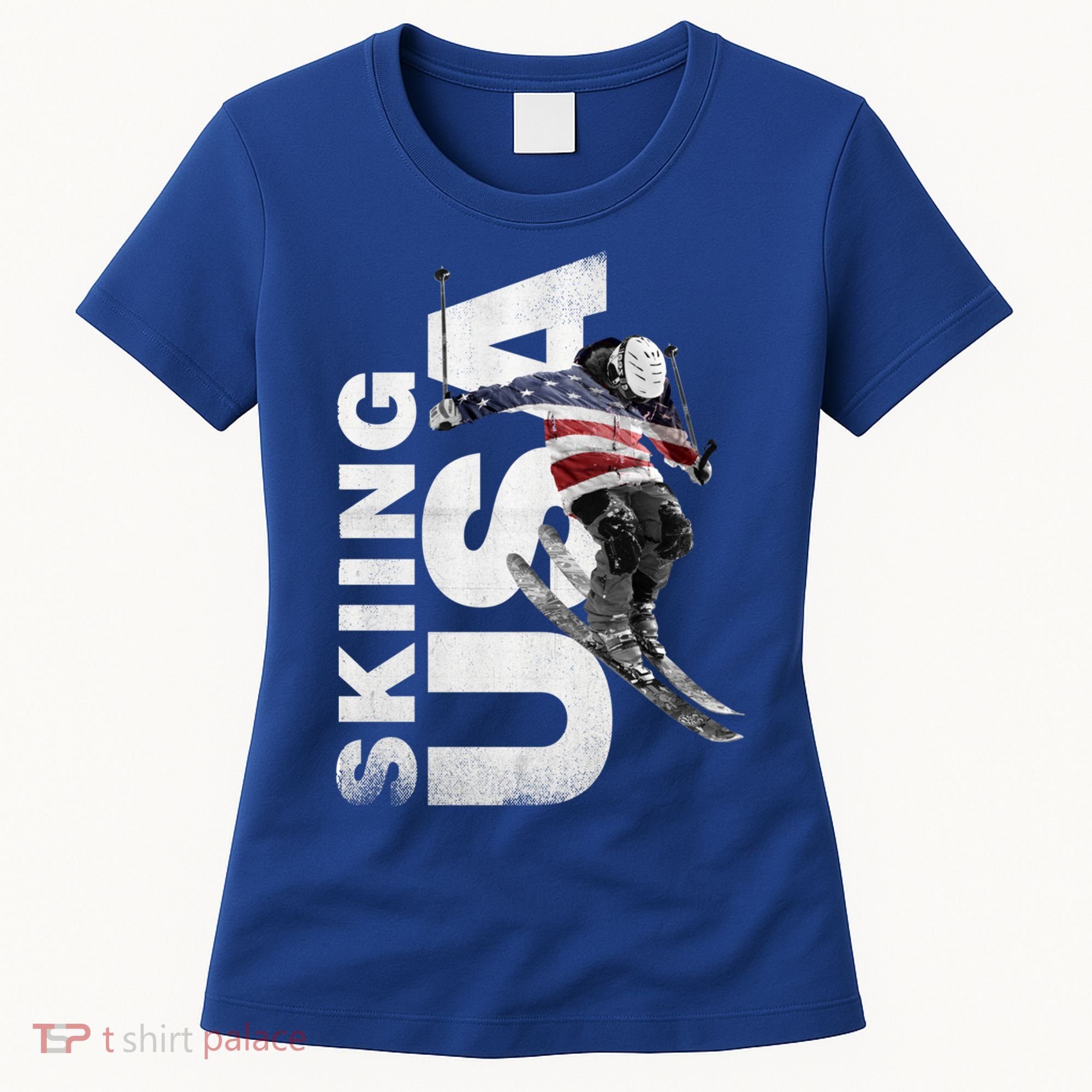 Skiing Usa Support The Team Cool Gift Usa Flag Ski Funny Gift Women's T-Shirt
