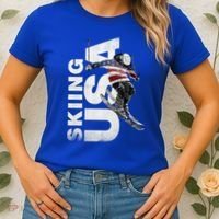 Skiing Usa Support The Team Cool Gift Usa Flag Ski Funny Gift Women's T-Shirt thumb 2