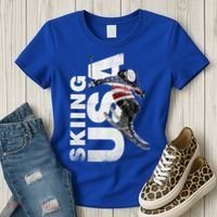 Skiing Usa Support The Team Cool Gift Usa Flag Ski Funny Gift Women's T-Shirt thumb 3