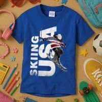 Skiing Usa Support The Team Cool Gift Usa Flag Ski Funny Gift Kids T-Shirt thumb 3