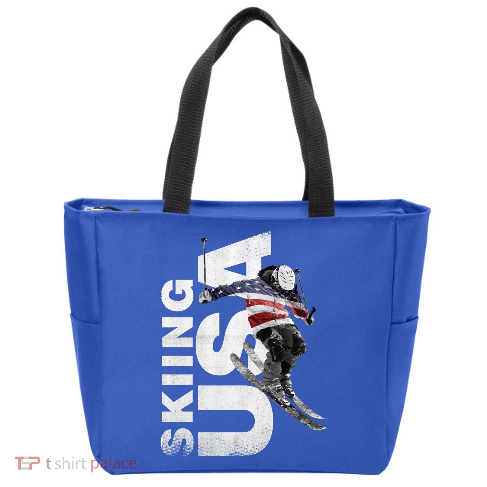 Skiing Usa Support The Team Cool Gift Usa Flag Ski Funny Gift Tote Bag