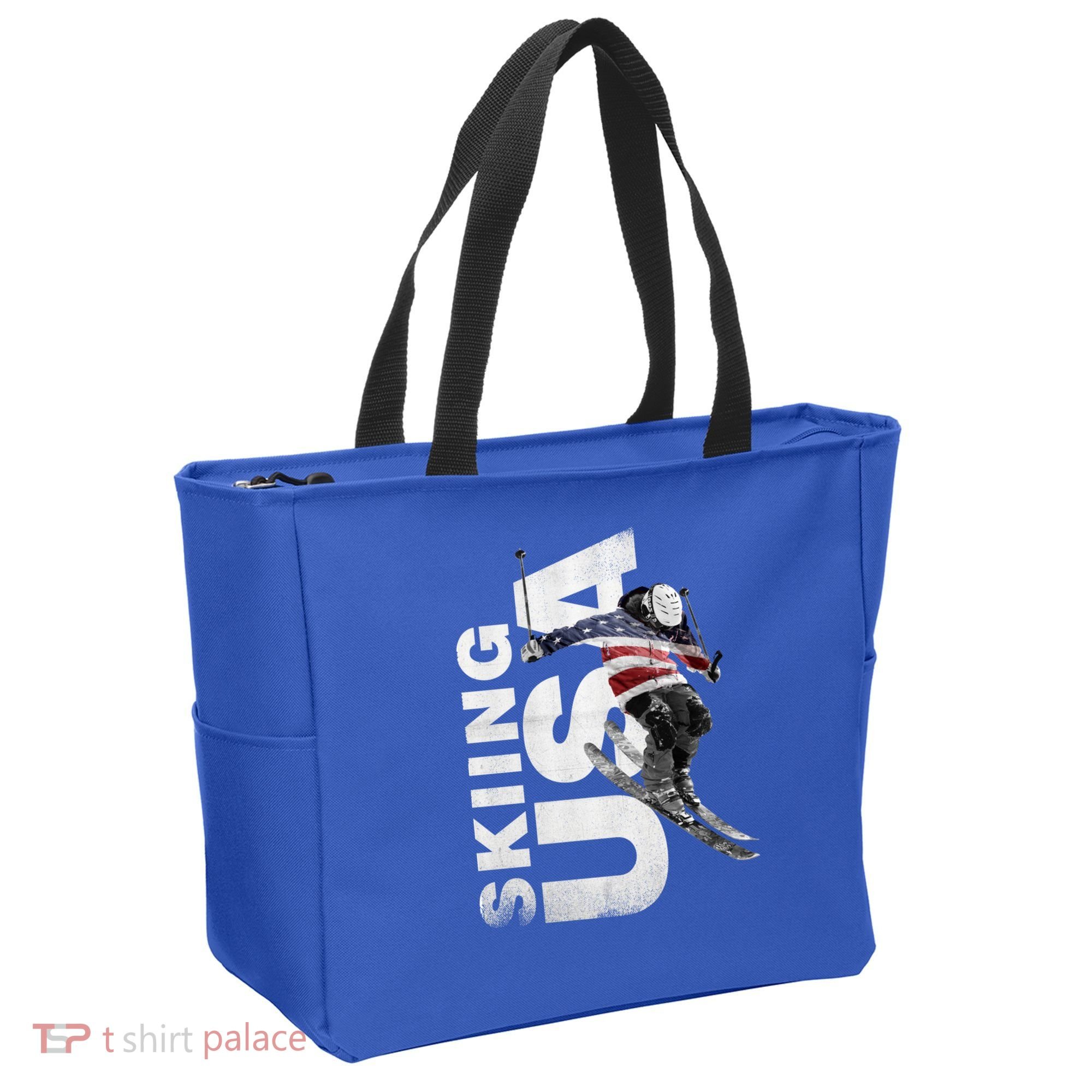 Skiing Usa Support The Team Cool Gift Usa Flag Ski Funny Gift Tote Bag