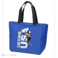 Skiing Usa Support The Team Cool Gift Usa Flag Ski Funny Gift Tote Bag thumb 3