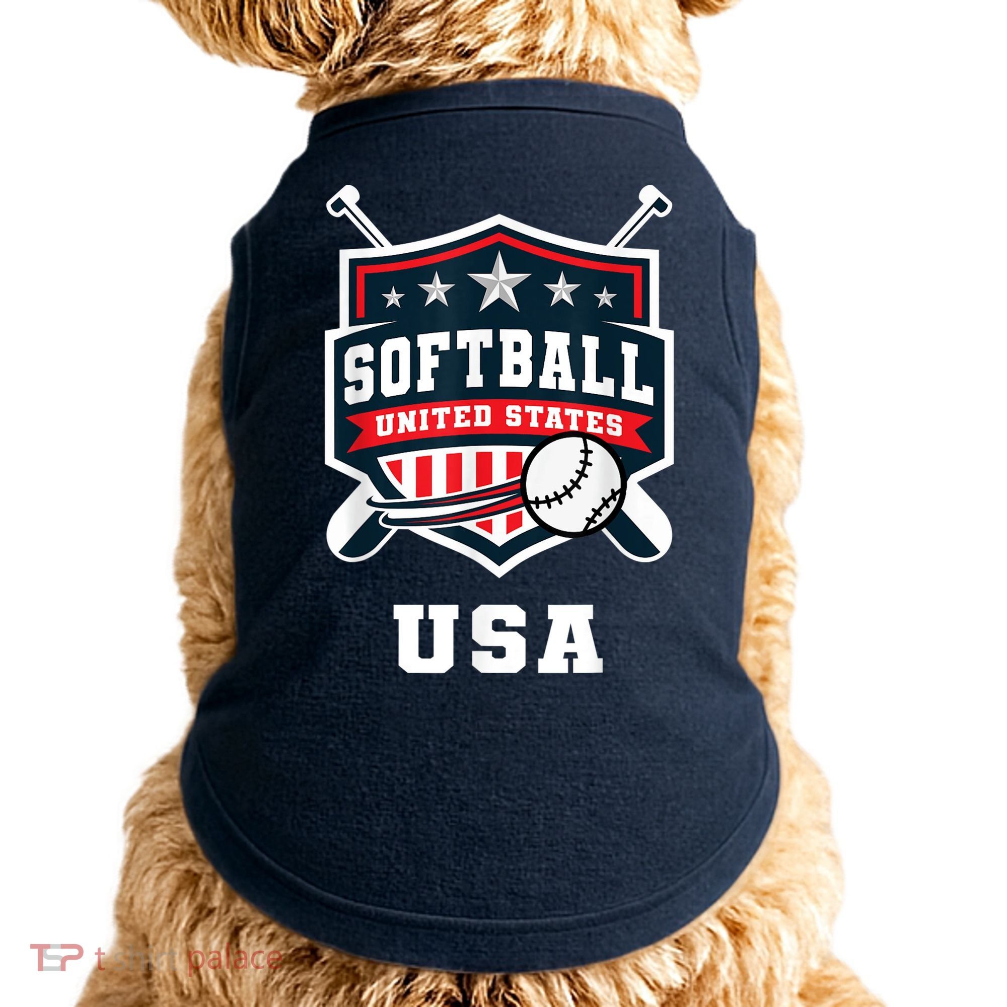 Softball USA Support the Team Shirt USA Flag Doggie Tank