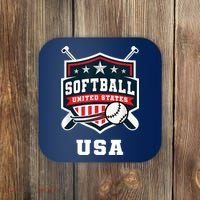 Softball USA Support the Team Shirt USA Flag Coaster thumb 0