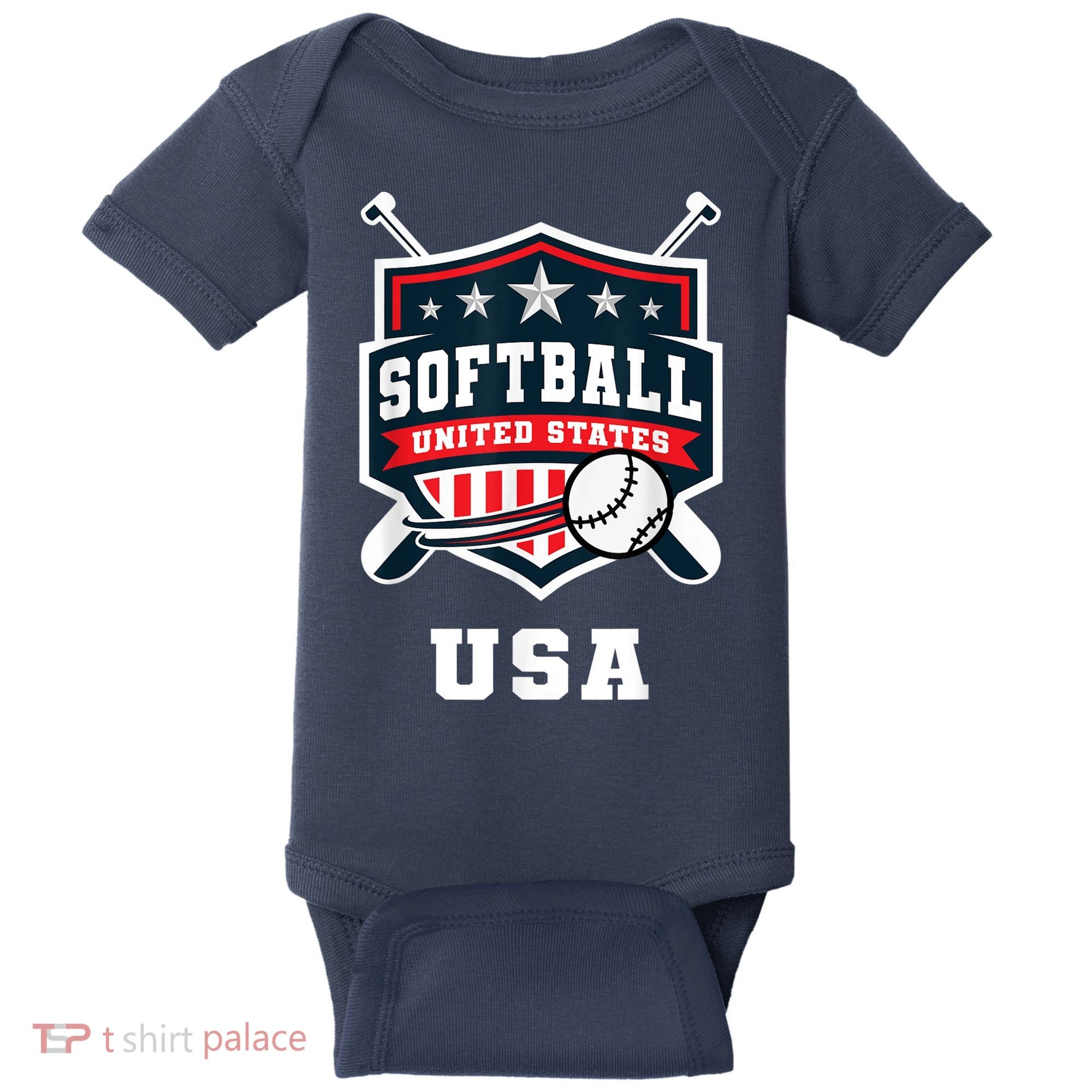 Softball USA Support the Team Shirt USA Flag Baby Bodysuit
