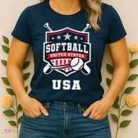 Softball USA Support the Team Shirt USA Flag Women's T-Shirt thumb 2