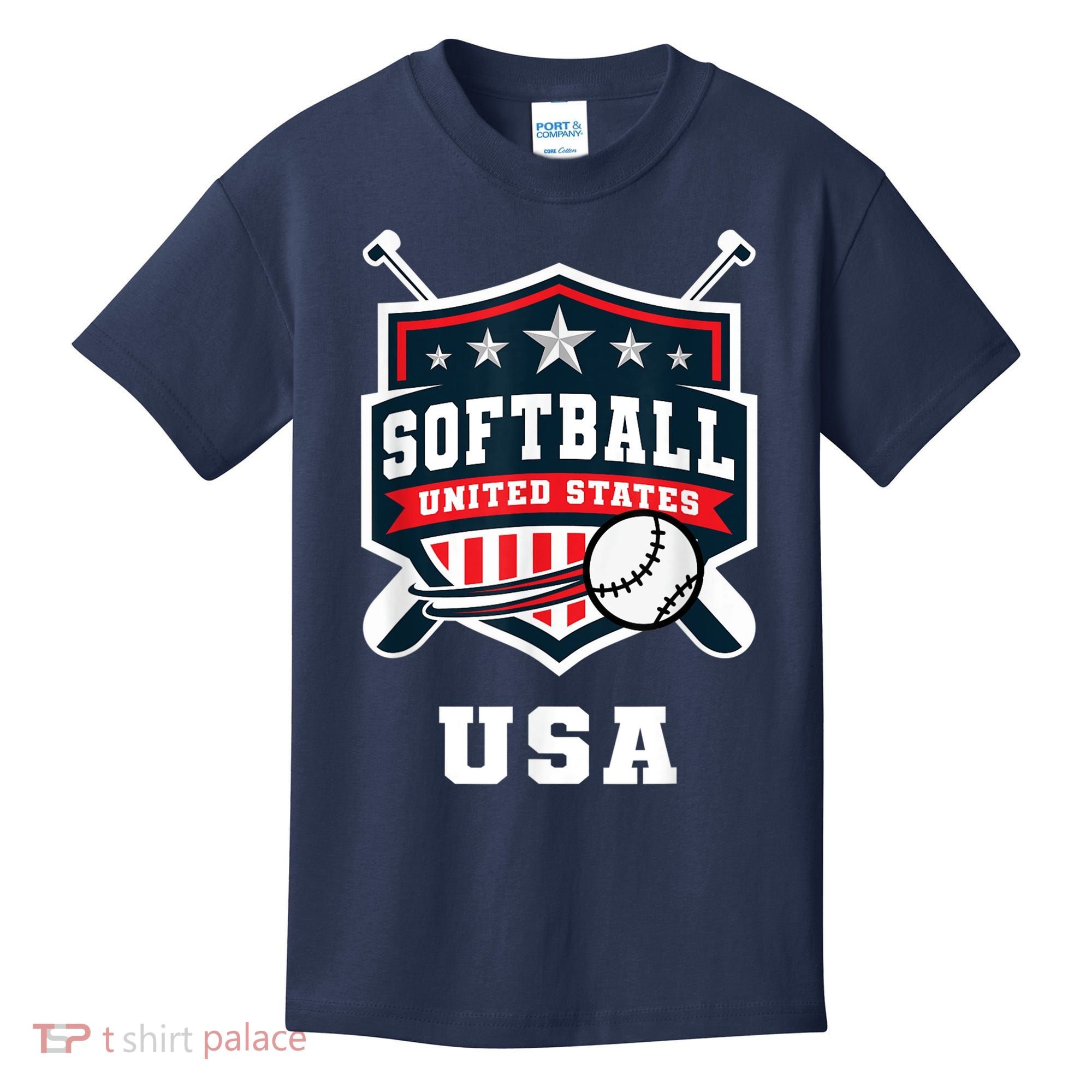 Softball USA Support the Team Shirt USA Flag Kids T-Shirt