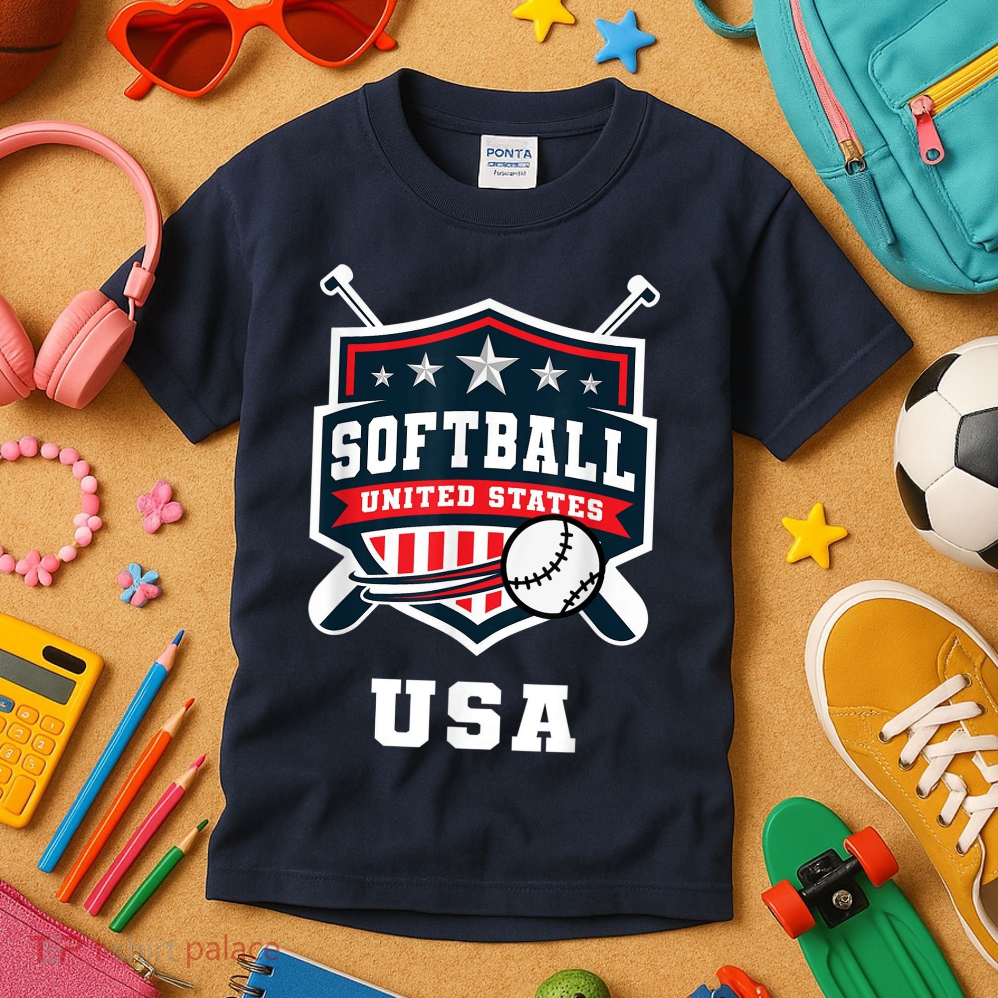 Softball USA Support the Team Shirt USA Flag Kids T-Shirt