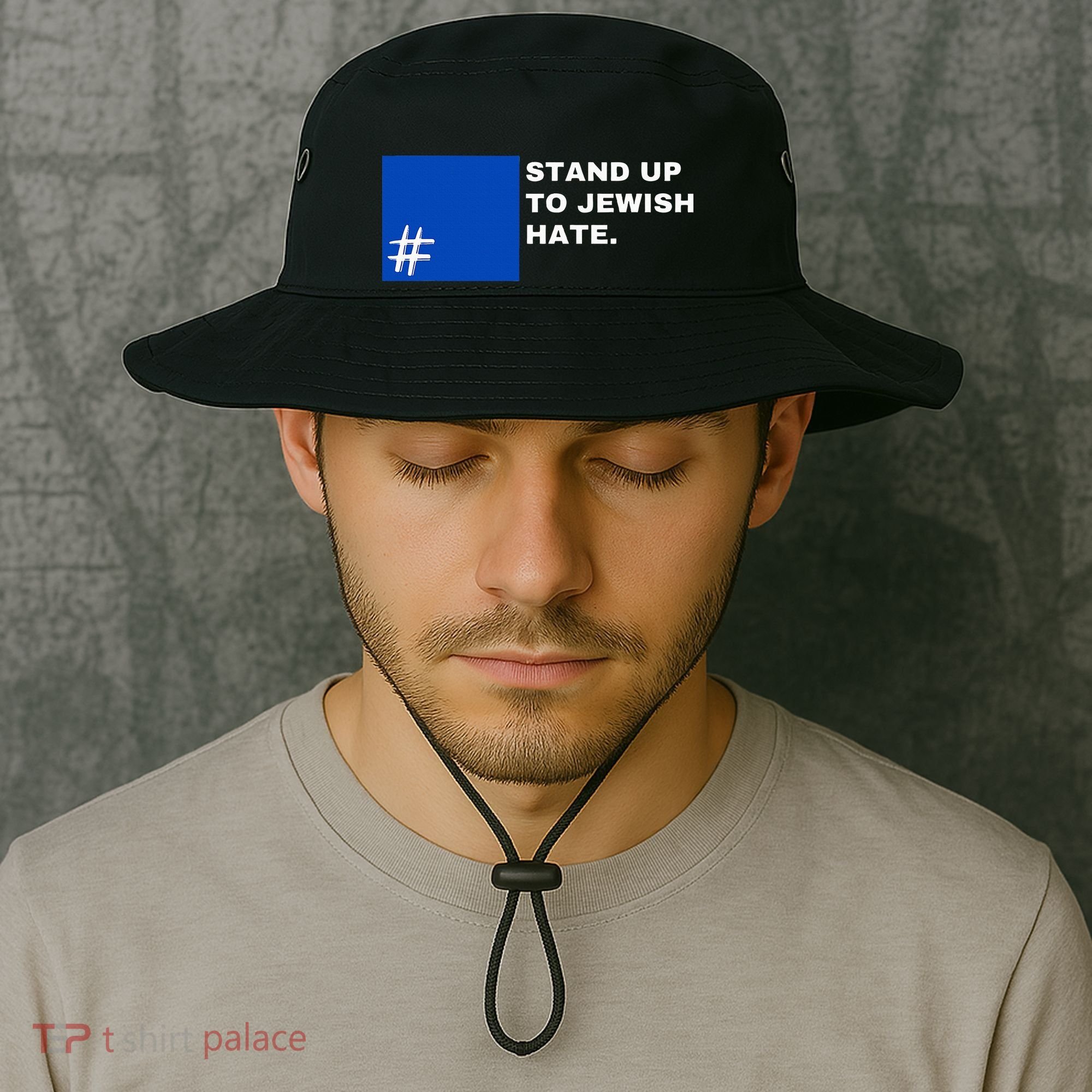 Stand Up To Jewish Hate Blue Square Support Israel  Bucket Hat
