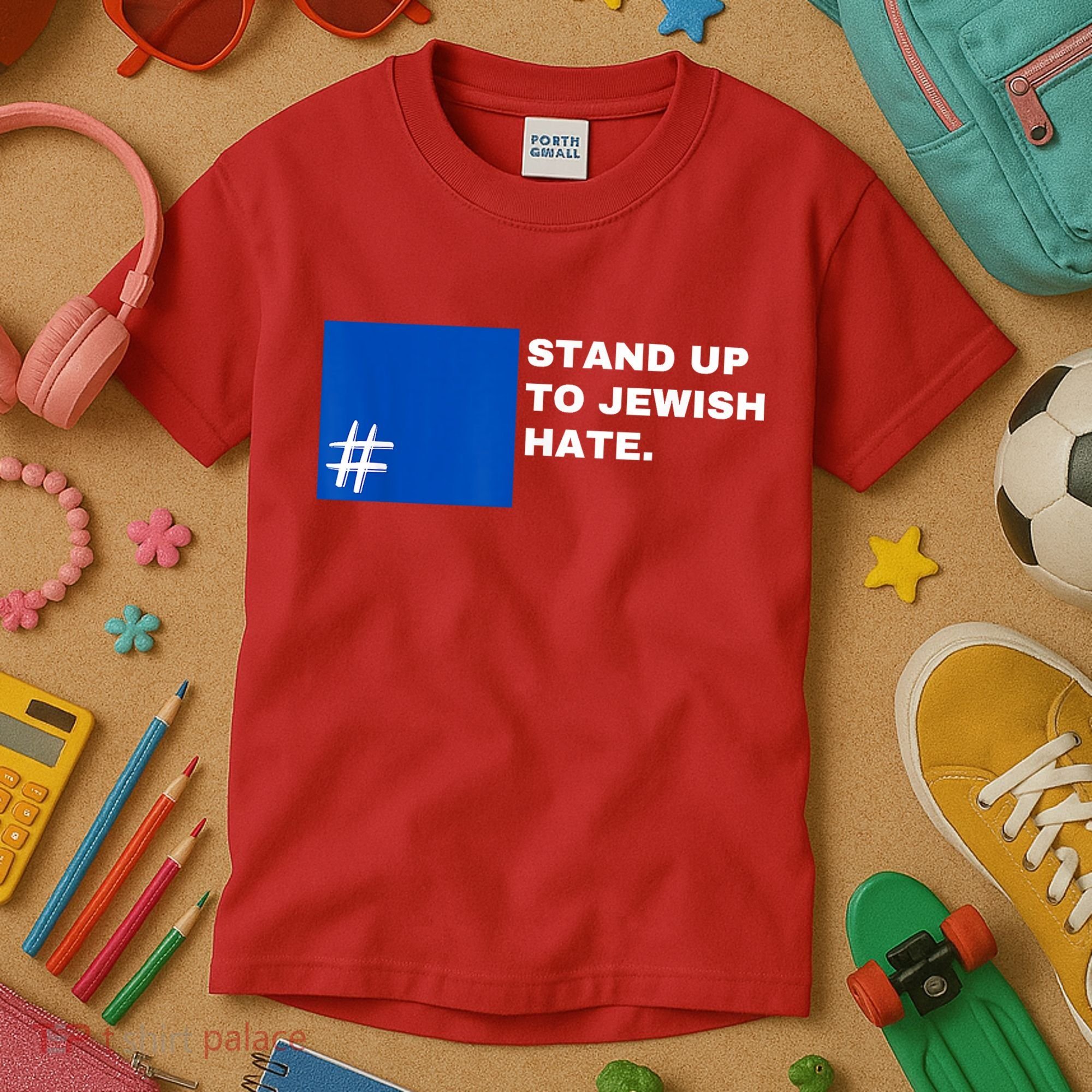 Stand Up To Jewish Hate Blue Square Support Israel Kids T-Shirt