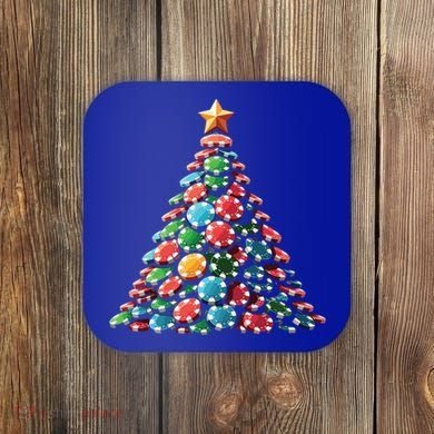 Shuffle Up The Holidays Poker Christmas Tree Vibes Gift Coaster