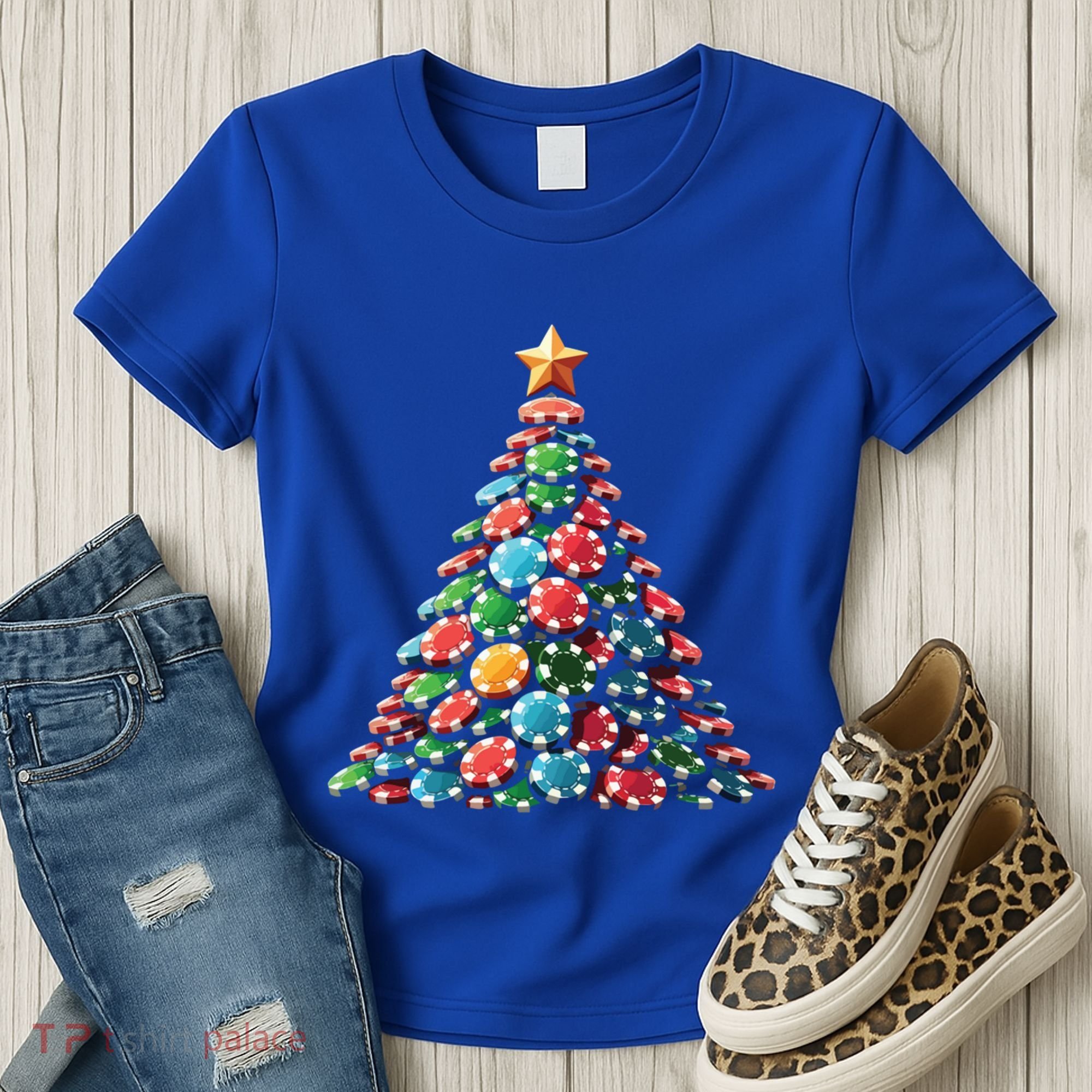 Shuffle Up The Holidays Poker Christmas Tree Vibes Gift Women's T-Shirt
