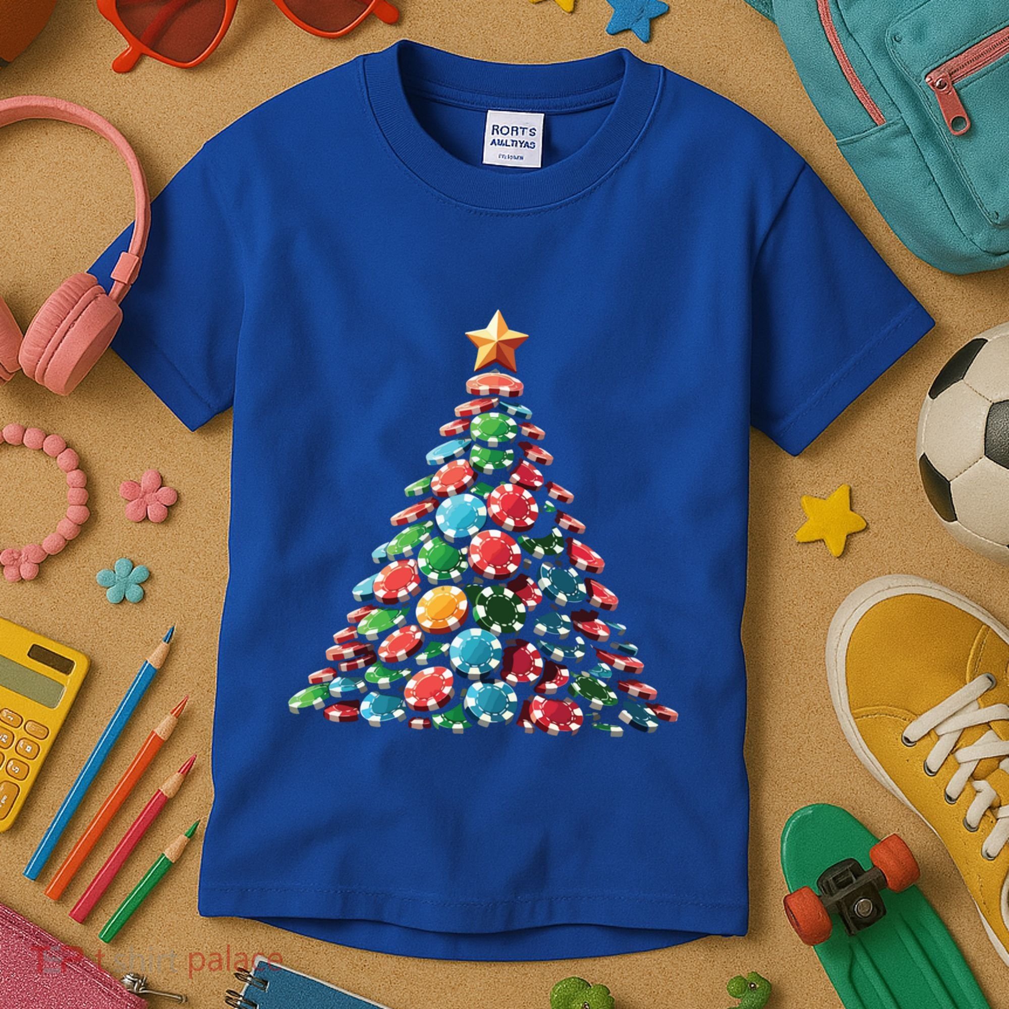 Shuffle Up The Holidays Poker Christmas Tree Vibes Gift Kids T-Shirt