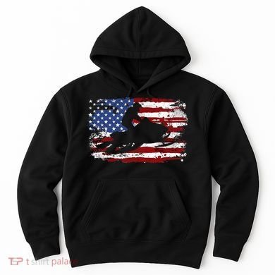 Snowmobile Vintage American Flag Hoodie