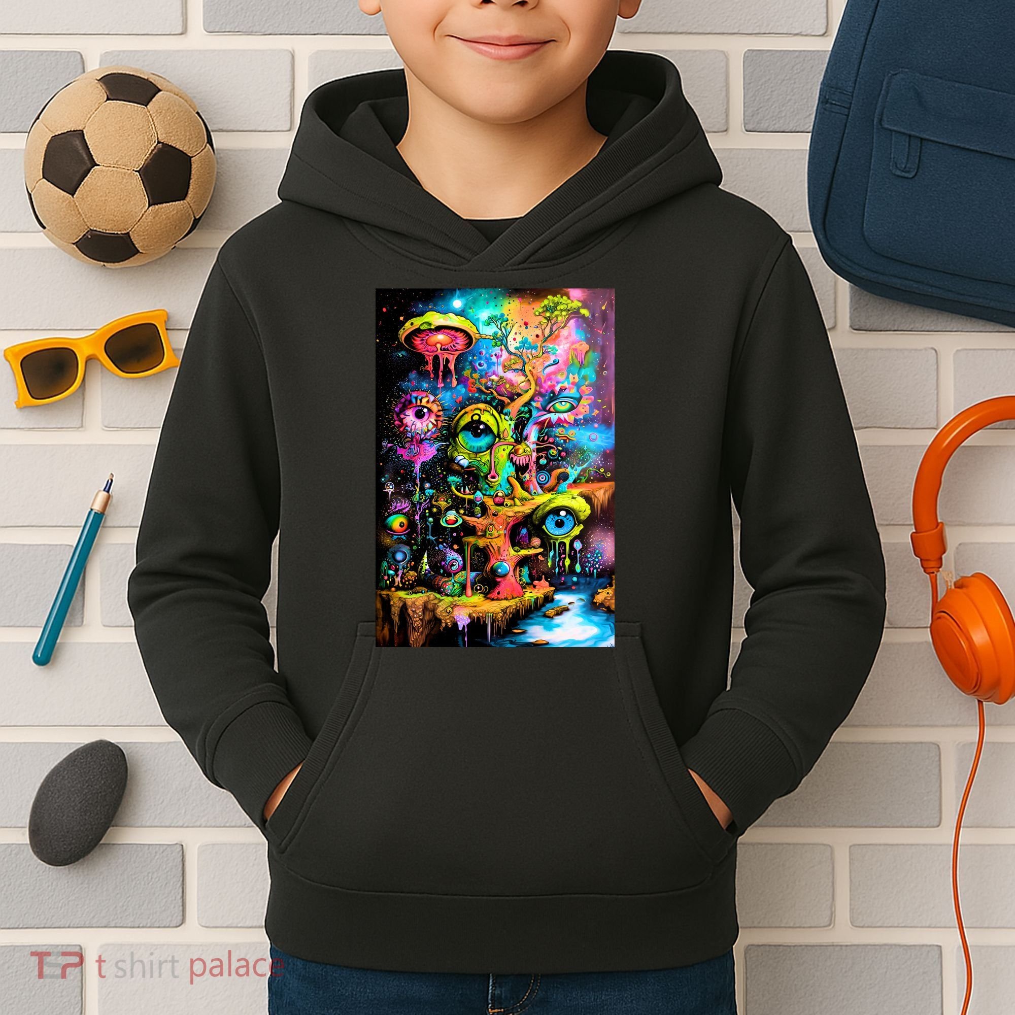 Surreal Vision: A Psychedelic Dreamscape Kids Hoodie