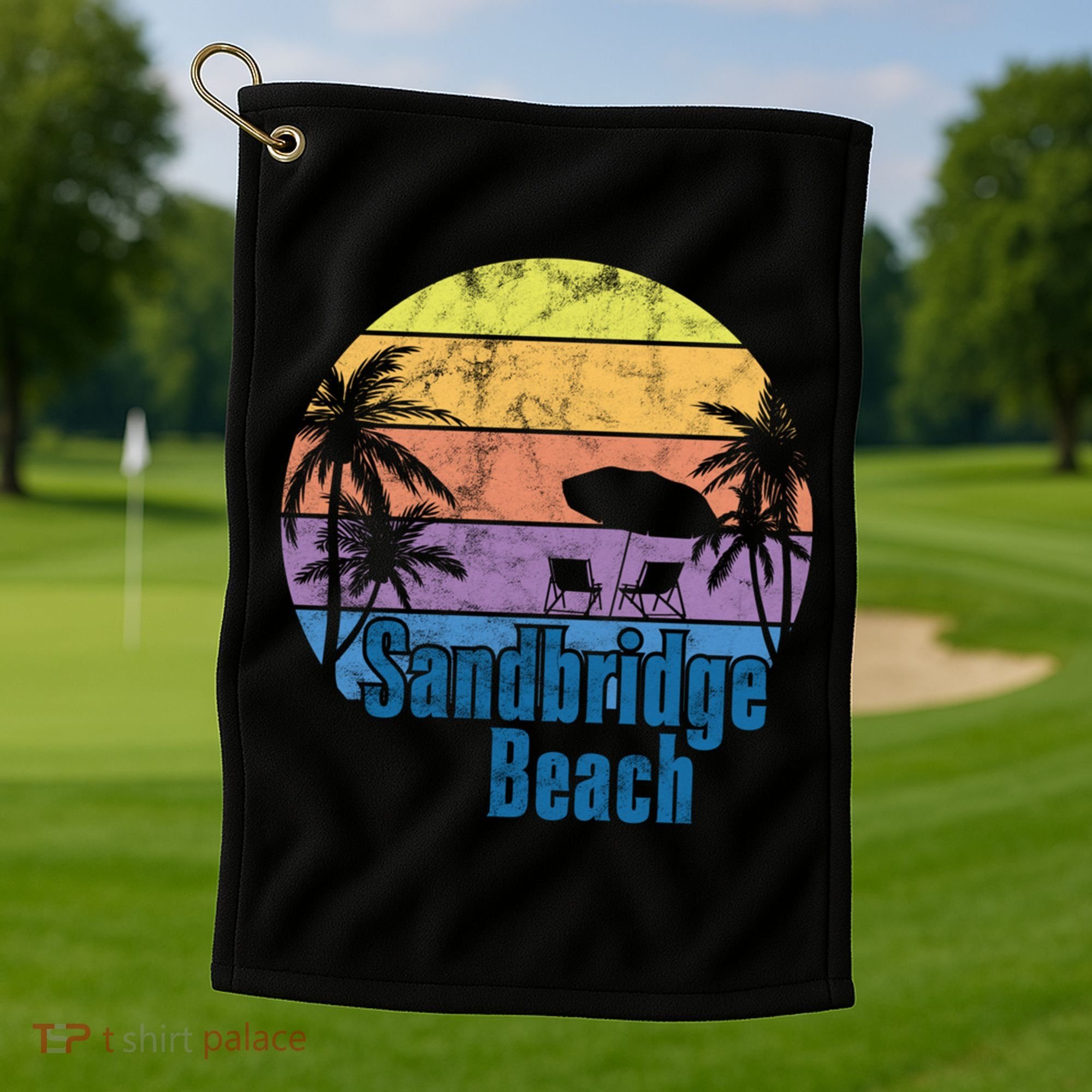 Sandbridge Virginia Beach Retro Sunset Family Beach Vacation Gift Golf Towel