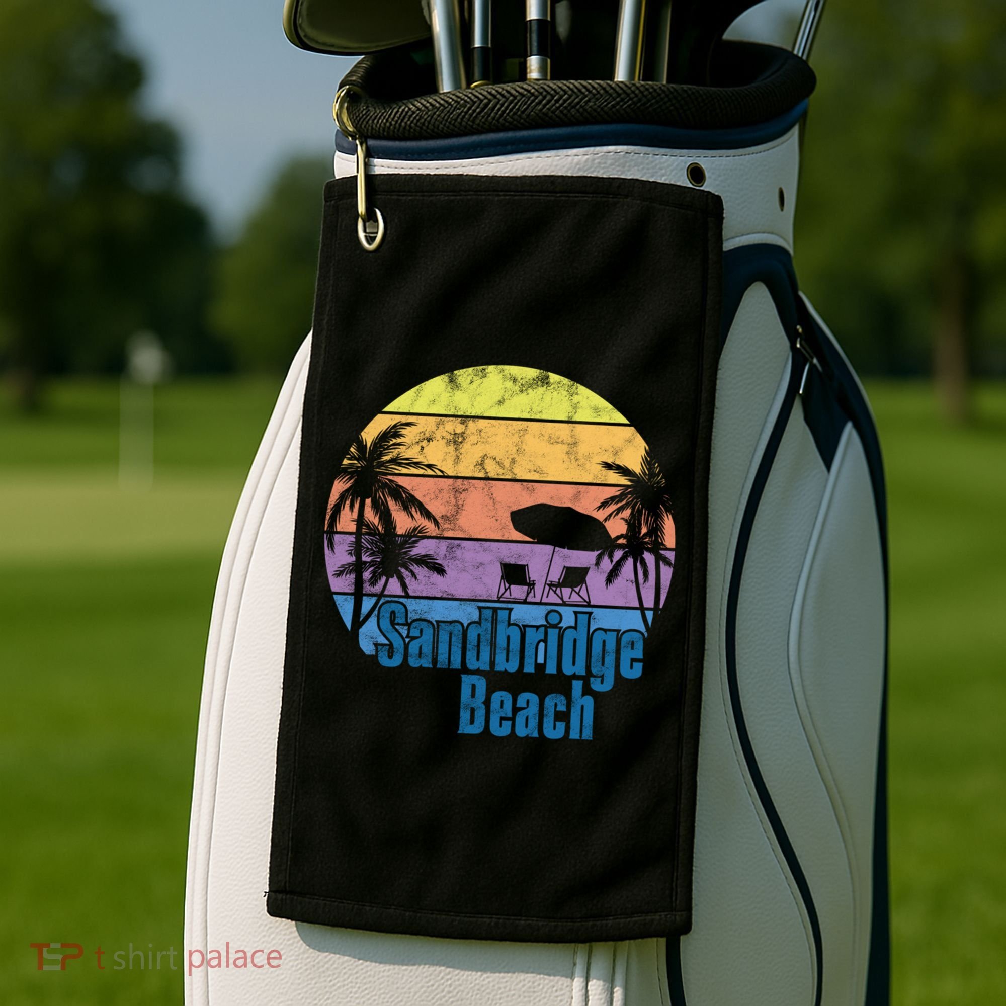 Sandbridge Virginia Beach Retro Sunset Family Beach Vacation Gift Golf Towel