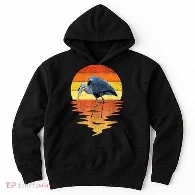 sunset vintage blue heron Heron Water Bird Hoodie