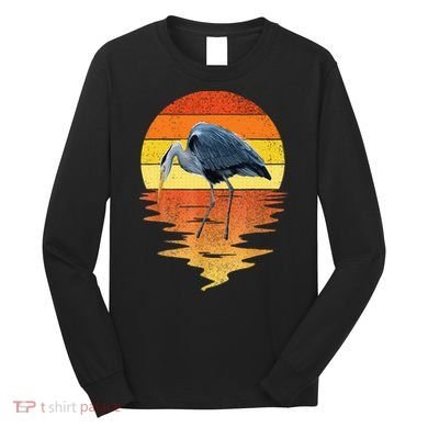 sunset vintage blue heron Heron Water Bird Long Sleeve Shirt
