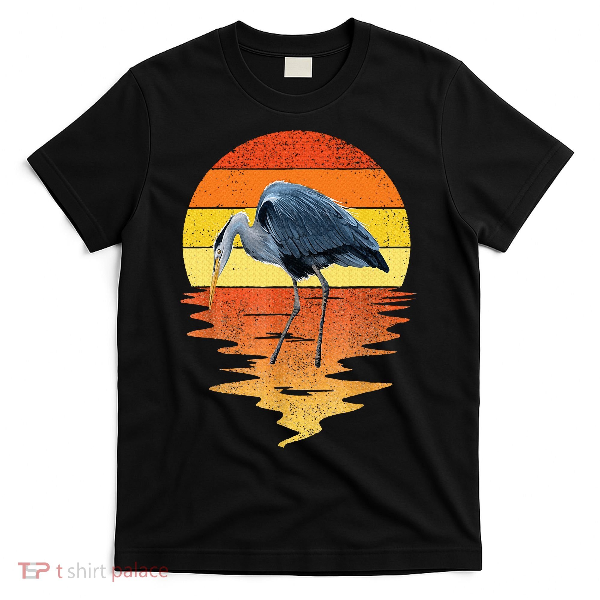 sunset vintage blue heron Heron Water Bird T-Shirt