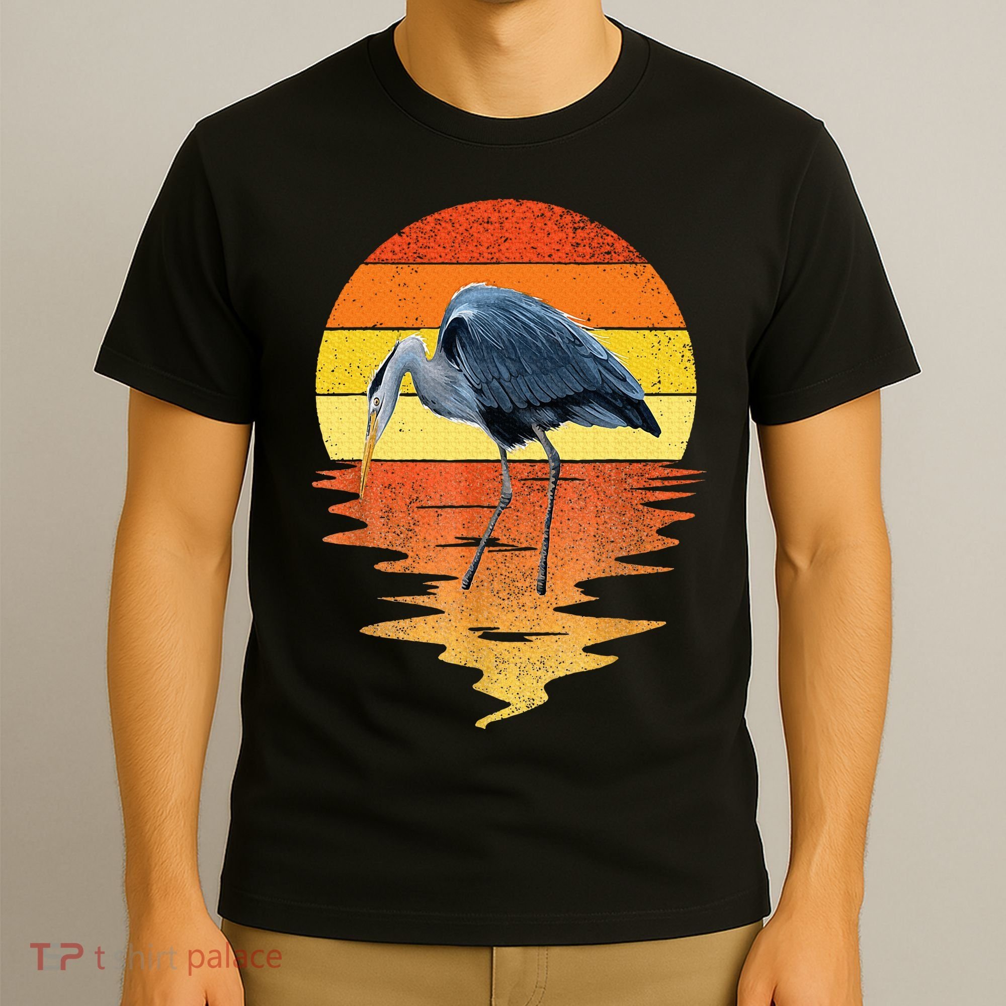 sunset vintage blue heron Heron Water Bird T-Shirt