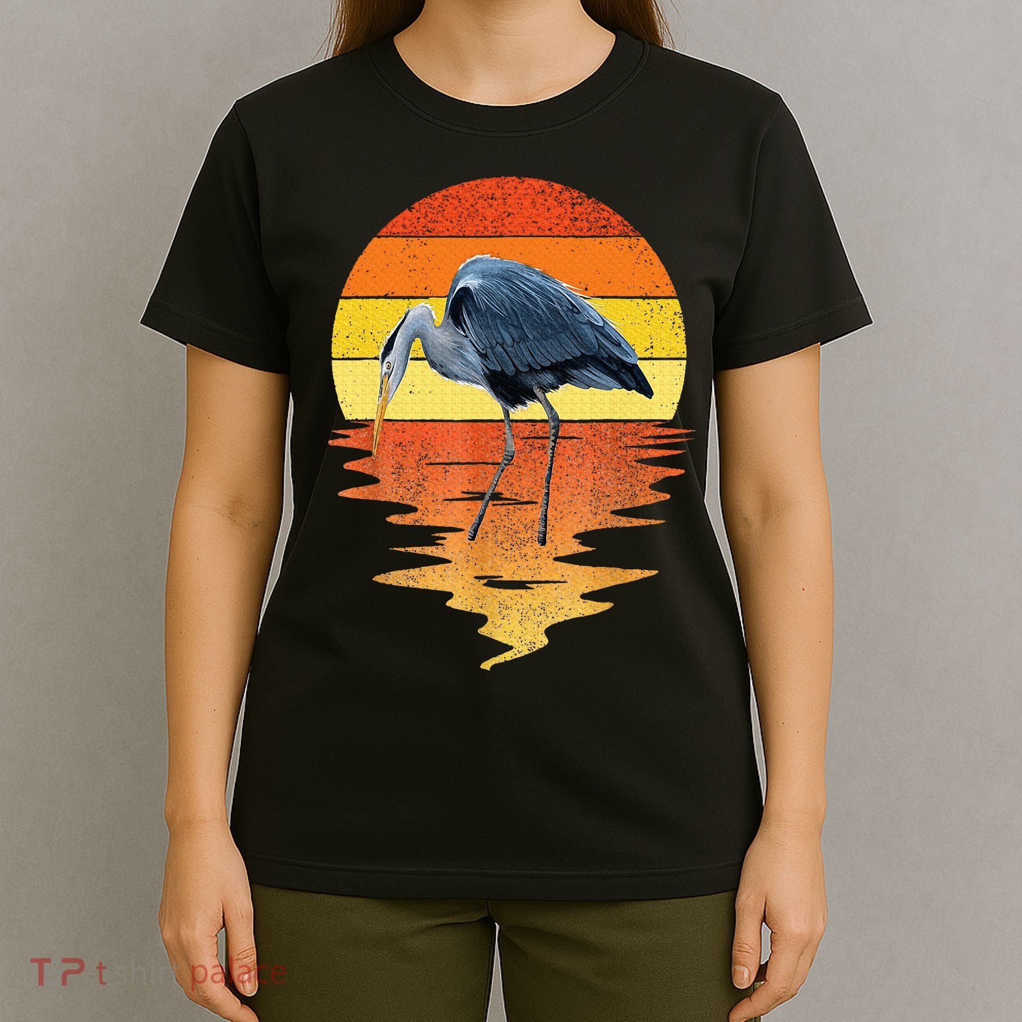 sunset vintage blue heron Heron Water Bird T-Shirt