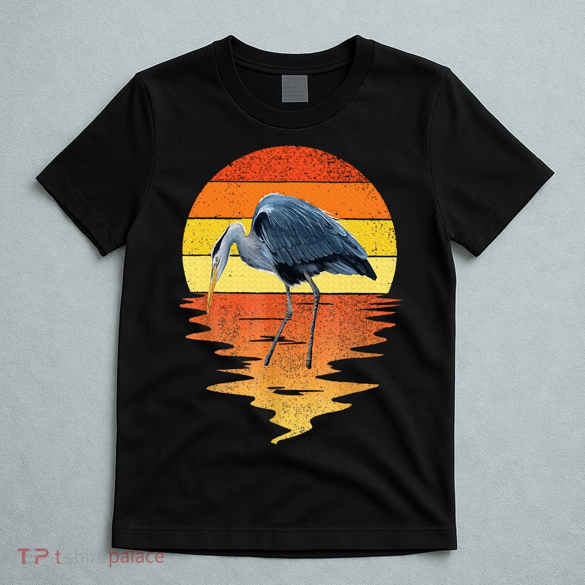 sunset vintage blue heron Heron Water Bird T-Shirt