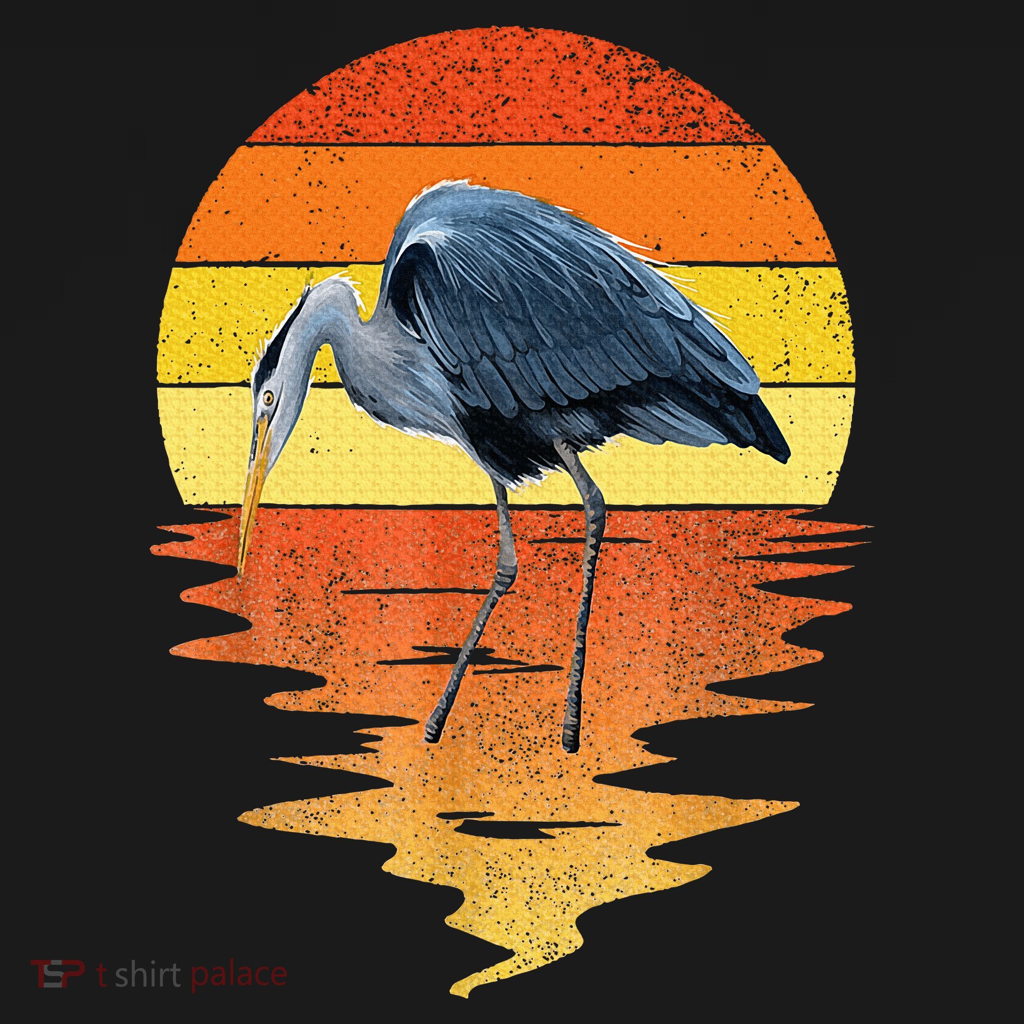 sunset vintage blue heron Heron Water Bird T-Shirt