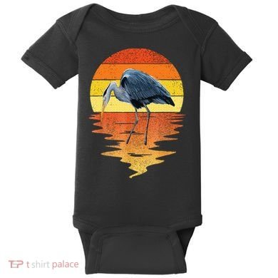 sunset vintage blue heron Heron Water Bird Baby Bodysuit