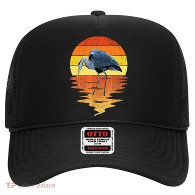 sunset vintage blue heron Heron Water Bird Hat
