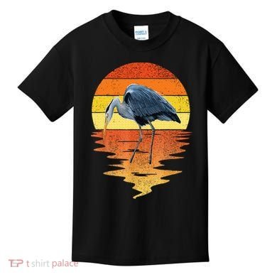 sunset vintage blue heron Heron Water Bird Kids T-Shirt