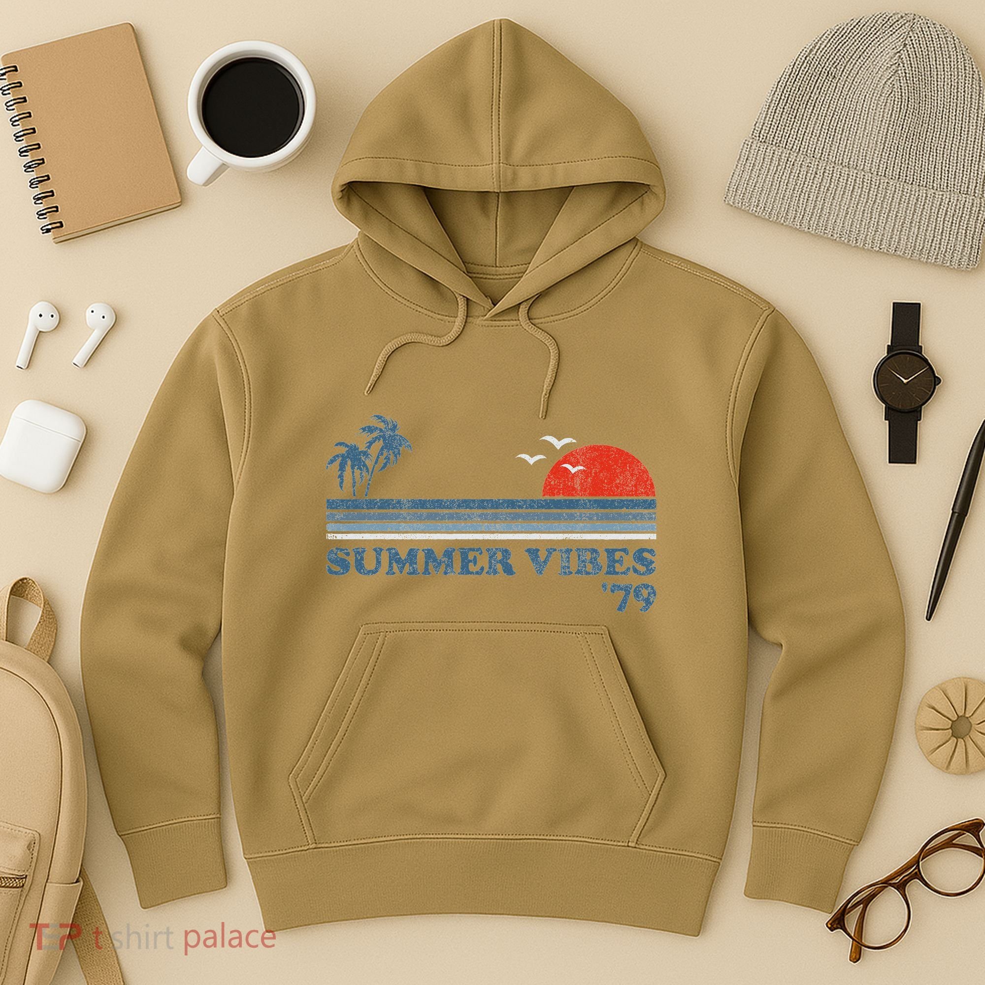 Summer Vibes Beach Retro Sunset 70S Hoodie