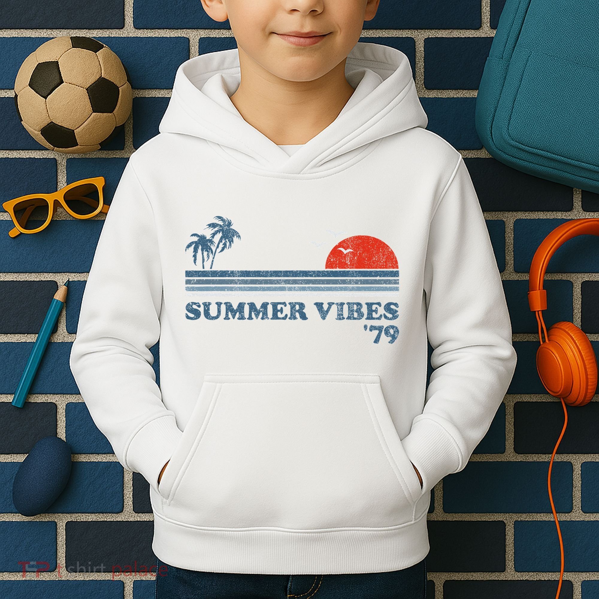 Summer Vibes Beach Retro Sunset 70S Kids Hoodie