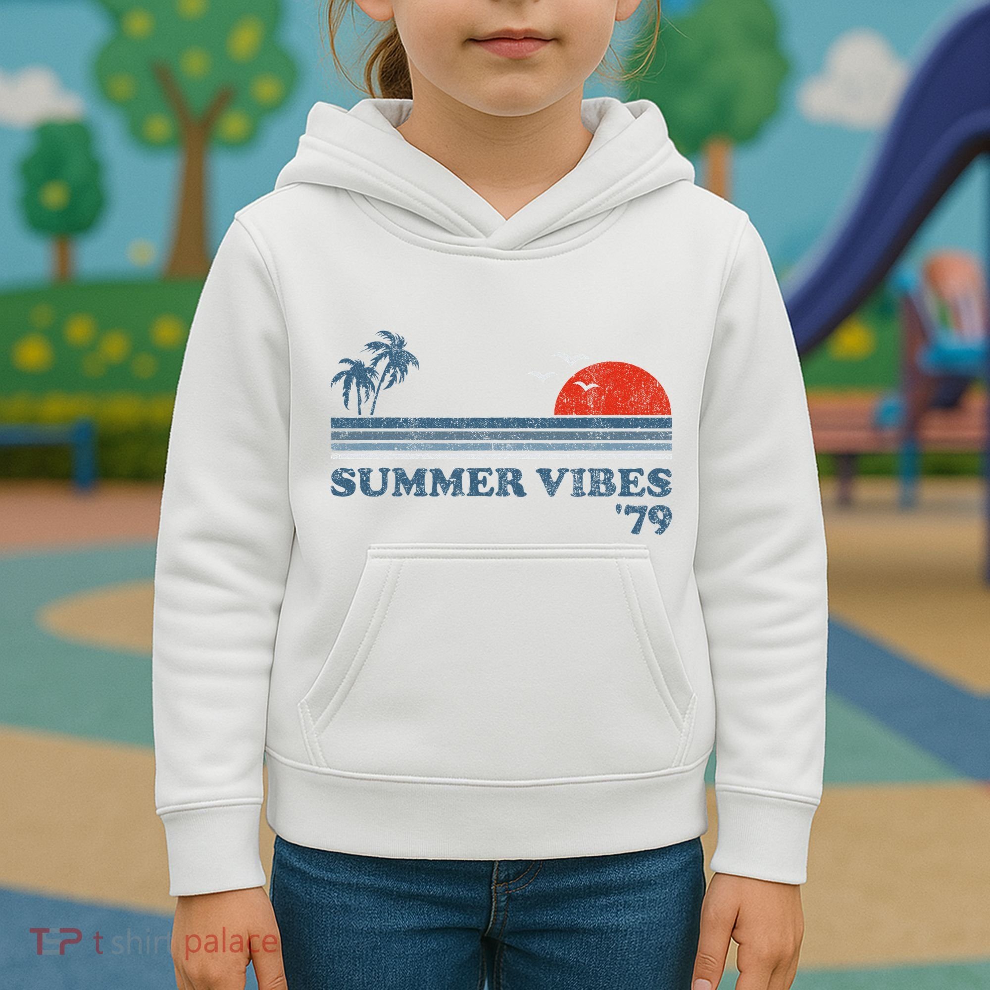 Summer Vibes Beach Retro Sunset 70S Kids Hoodie