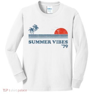 Summer Vibes Beach Retro Sunset 70S Kids Long Sleeve Shirt