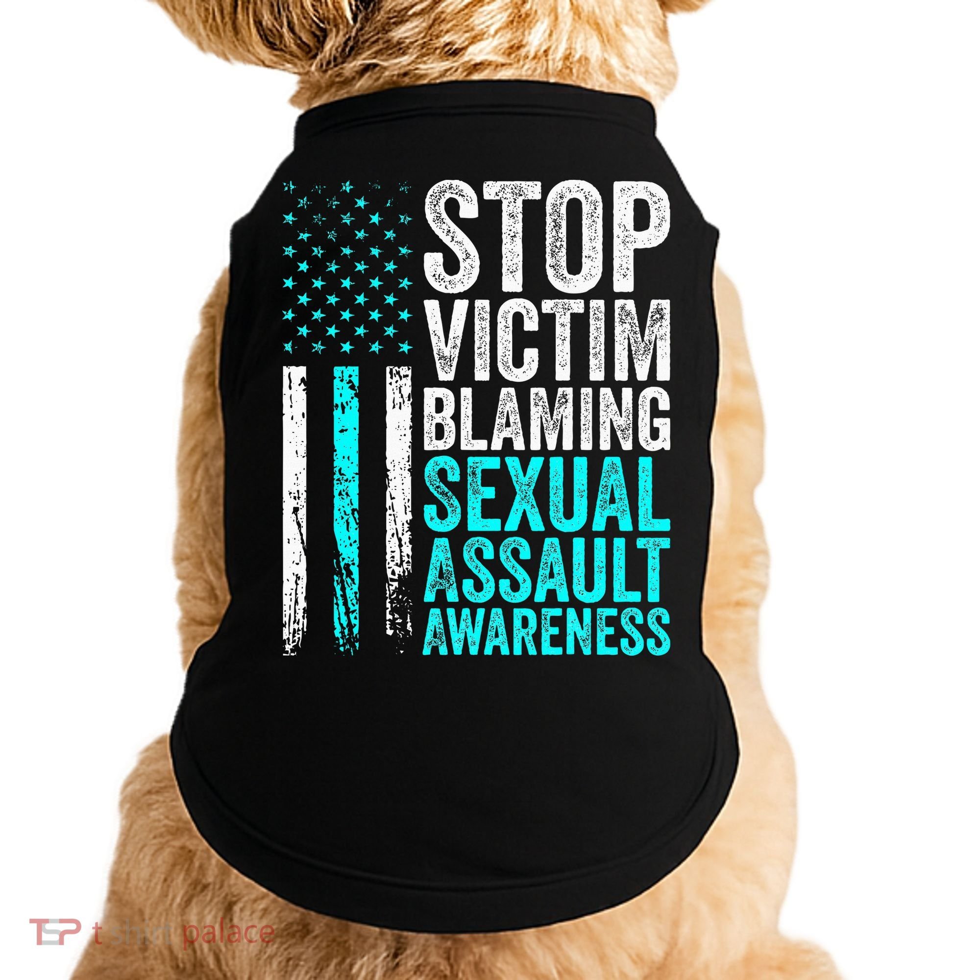 Stop Victim Blaming American Flag Sexual Assault Awareness Doggie Tank