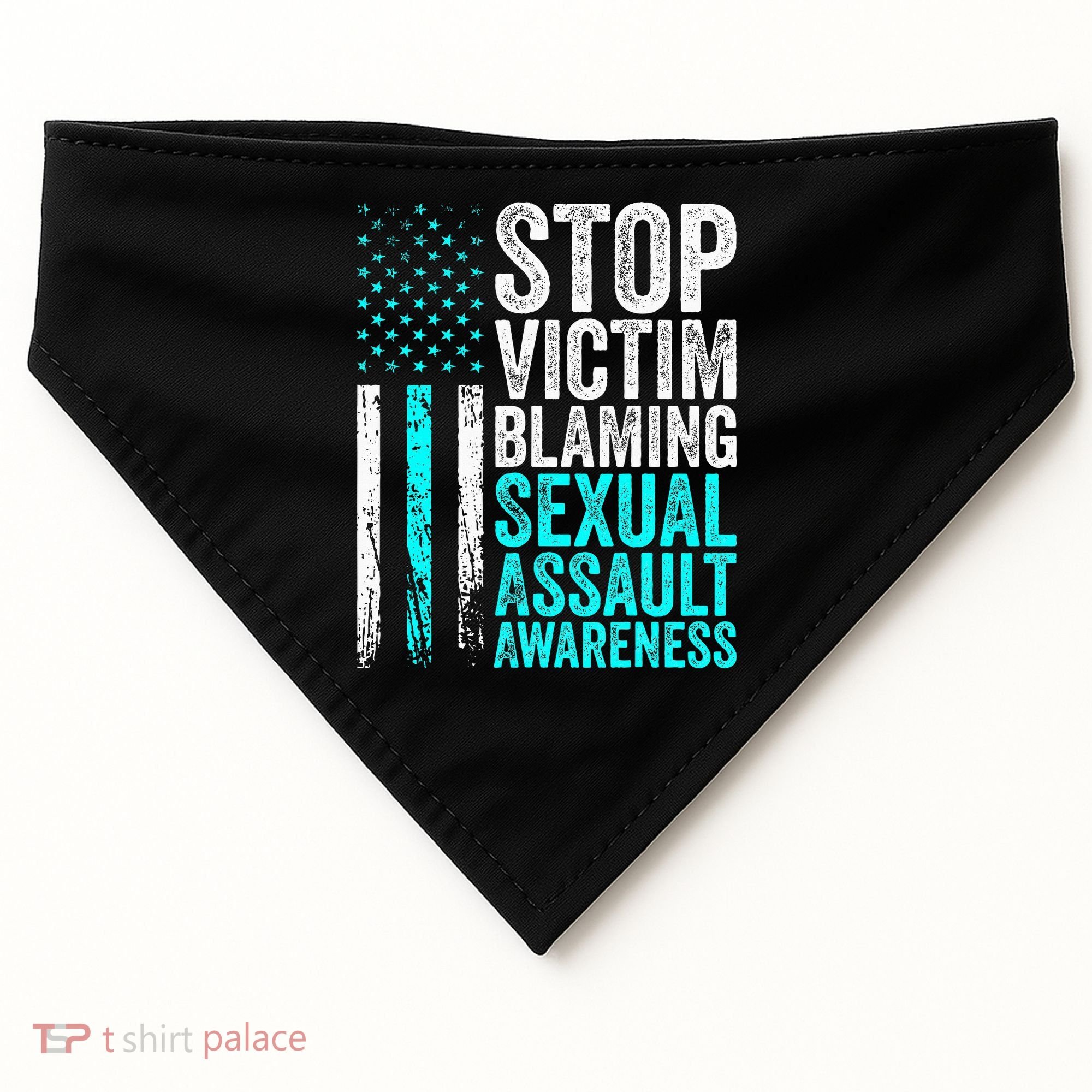 Stop Victim Blaming American Flag Sexual Assault Awareness USA-Made Doggie Bandana