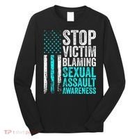 Stop Victim Blaming American Flag Sexual Assault Awareness Long Sleeve Shirt thumb 0