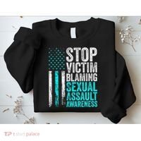 Stop Victim Blaming American Flag Sexual Assault Awareness Sweatshirt thumb 2