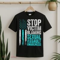 Stop Victim Blaming American Flag Sexual Assault Awareness T-Shirt thumb 2