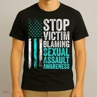 Stop Victim Blaming American Flag Sexual Assault Awareness T-Shirt thumb 3