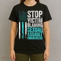 Stop Victim Blaming American Flag Sexual Assault Awareness T-Shirt thumb 4